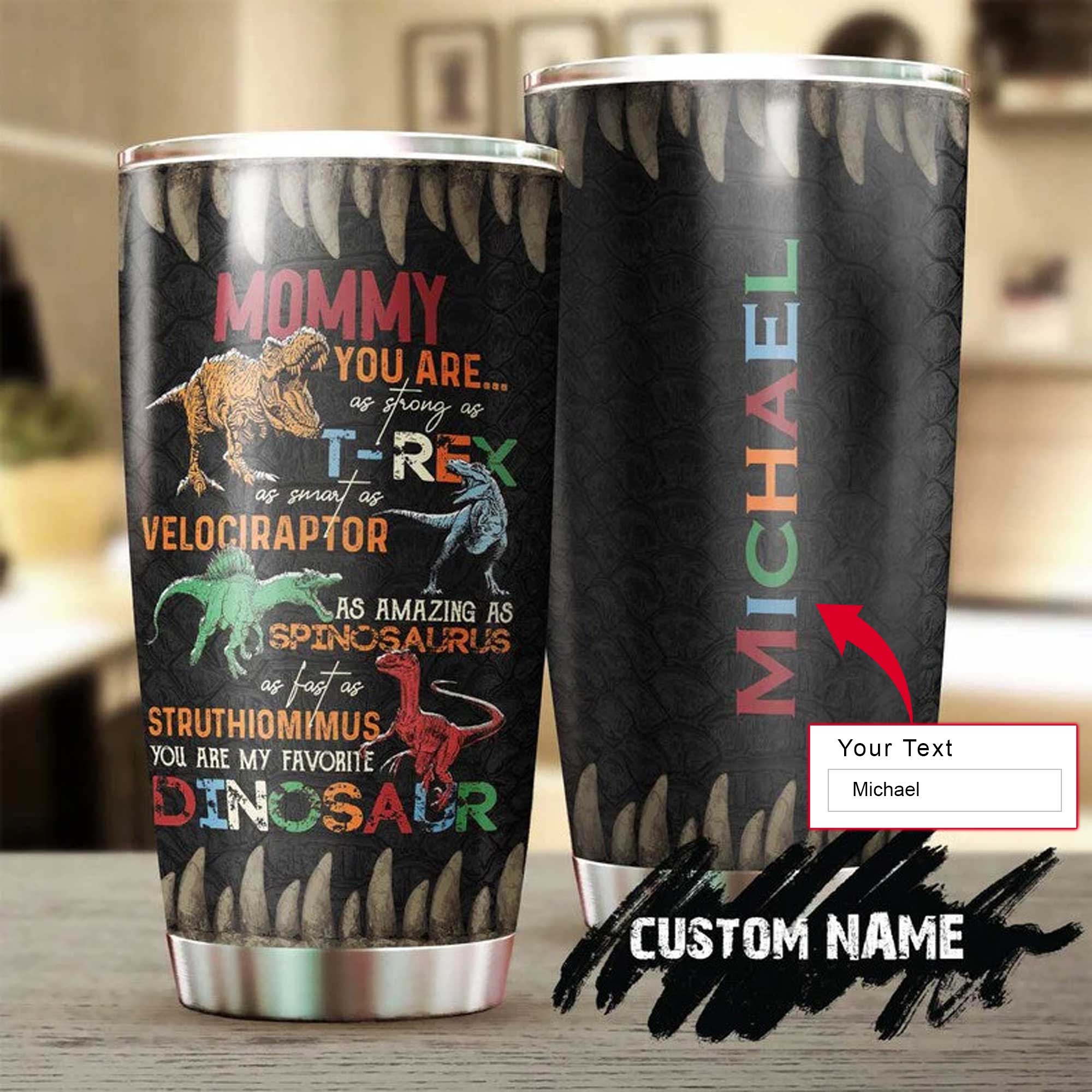 Personalized Mother's Day Gift Tumbler - Custom Gift For Mother's Day, Presents For Mom - Dinosaur Mom You Are As Strong As T-Rex Tumbler