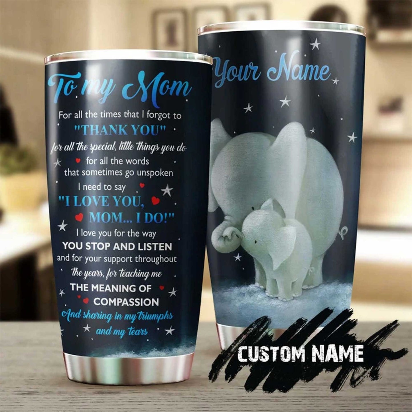 Personalized Mother's Day Gift Tumbler - Custom Gift For Mother's Day, Presents For Mom - Elephant-For All The Times I Forgot To Say Thank You Tumbler