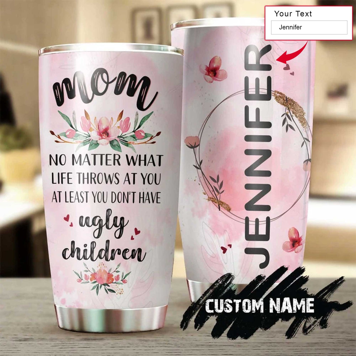 Personalized Mother's Day Gift Tumbler - Custom Gift For Mother's Day, Presents For Mom - No Matter What Life Throws At You Funny Floral Tumbler