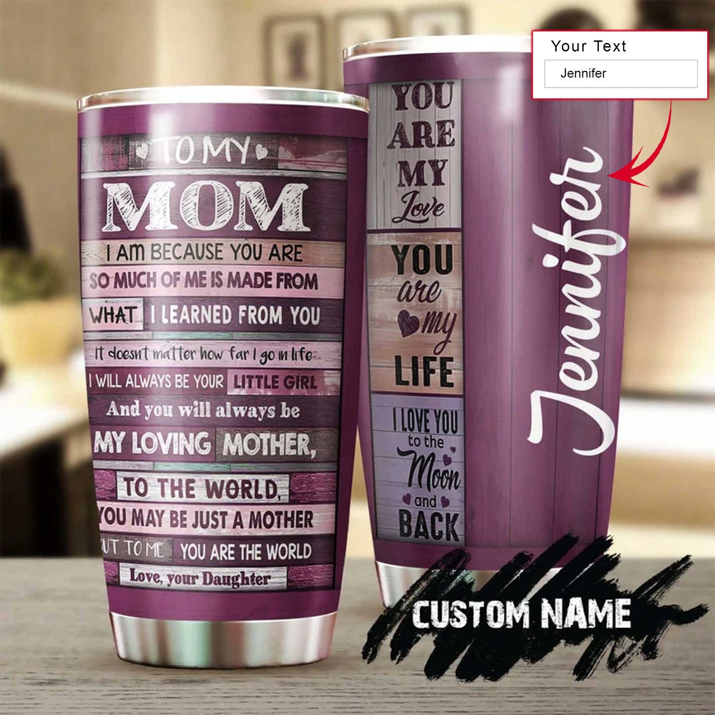 Personalized Mother's Day Gift Tumbler - Custom Gift For Mother's Day, Presents For Mom - You Are My Love My Life I Love You To The Moon Tumbler