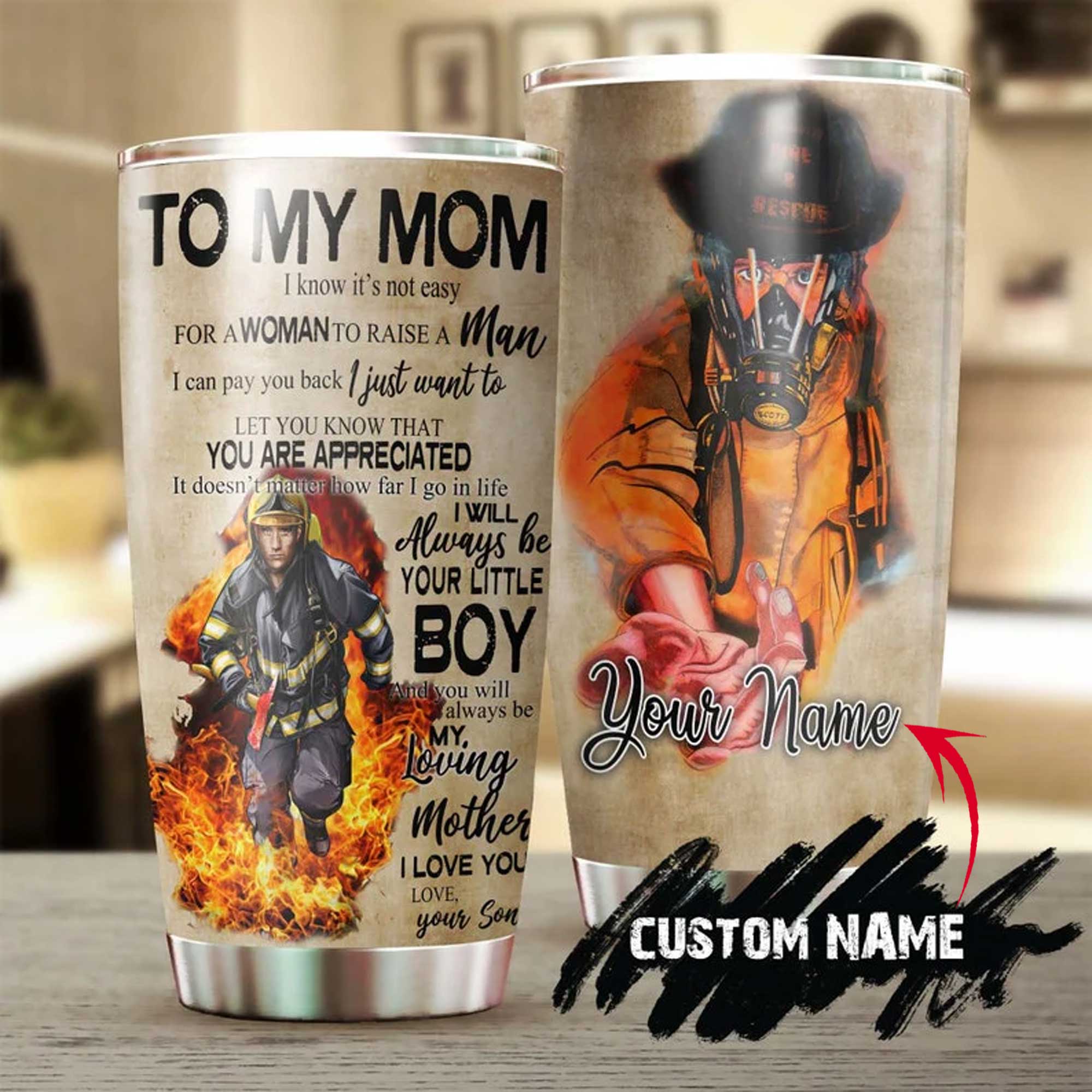 Firefighter Personalized Mother's Day Gift Tumbler - Custom Gift For Mother's Day, Presents For Mom -Son To Mom You Are Appreciated I Love You Tumbler