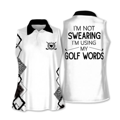 Golf Women Sleeveless Athleisure Polo Shirt, Leopard, I'm Not Swearing, I'm Using My Golf Words Polo Shirt - Gift For Mother's Day, Golfers, Female