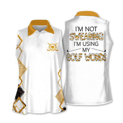 Golf Women Sleeveless Athleisure Polo Shirt, Leopard, I'm Not Swearing, I'm Using My Golf Words Polo Shirt - Gift For Mother's Day, Golfers, Female