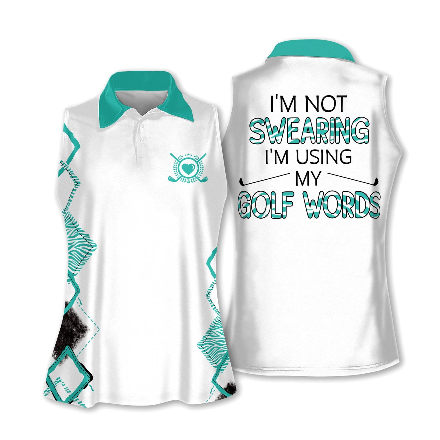 Golf Women Sleeveless Athleisure Polo Shirt, Leopard, I'm Not Swearing, I'm Using My Golf Words Polo Shirt - Gift For Mother's Day, Golfers, Female