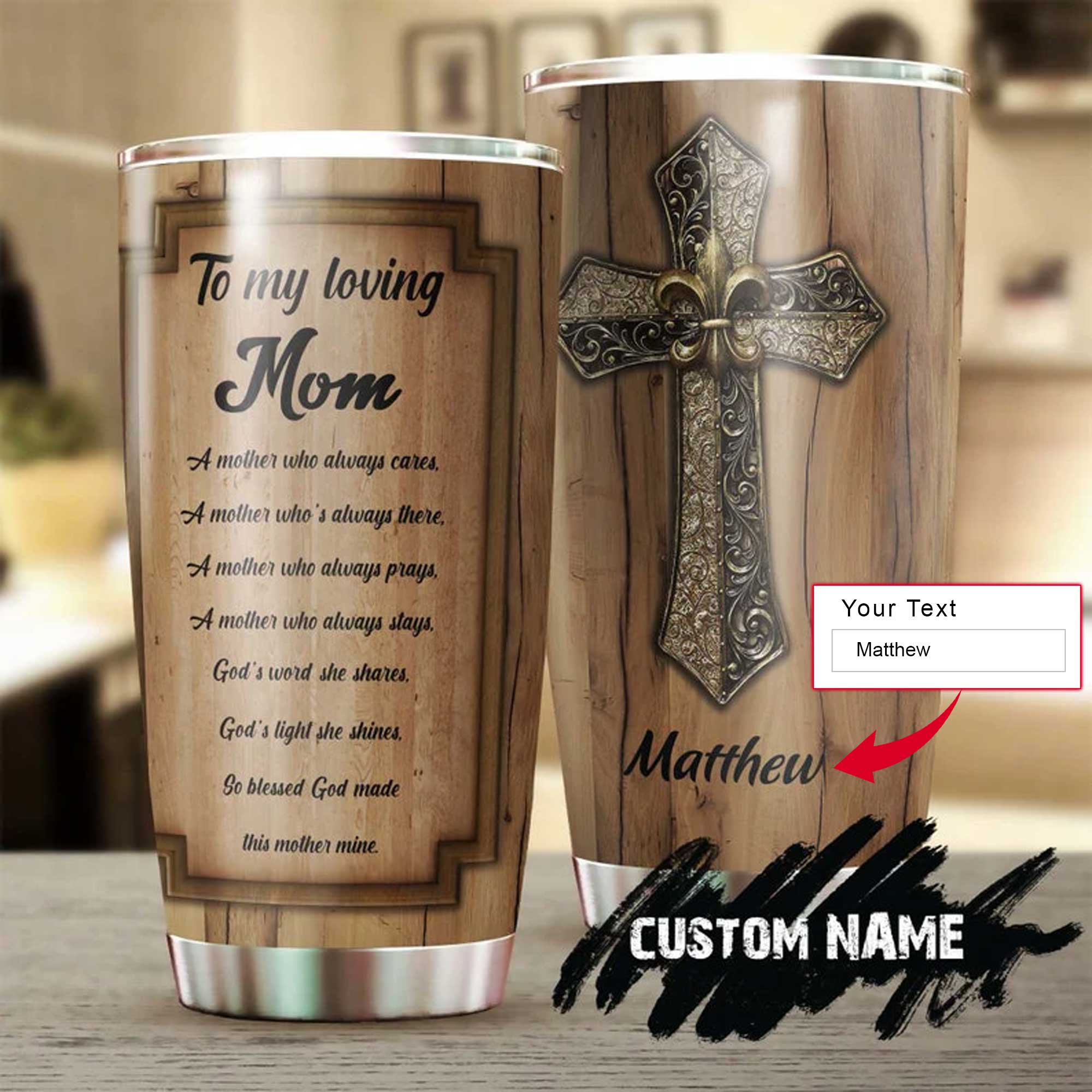 Jesus Personalized Mother's Day Gift Tumbler - Custom Gift For Mother's Day, Presents For Mom - Christian Mom God Made You My Mom Metal Cross Tumbler