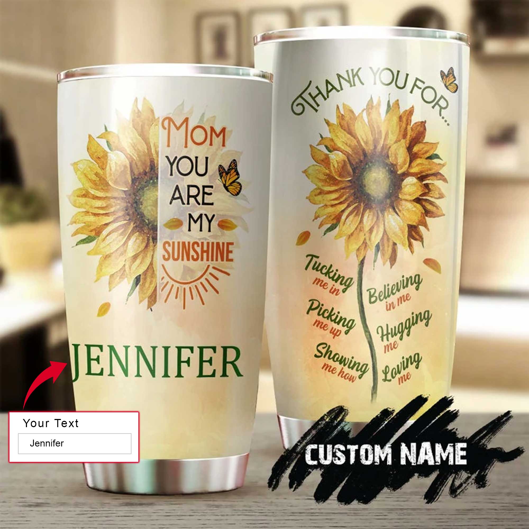 Sunflower Personalized Mother's Day Gift Tumbler -Custom Gift For Mother's Day, Presents For Mom -Mom You Are My Sunshine Thanks For Loving Me Tumbler