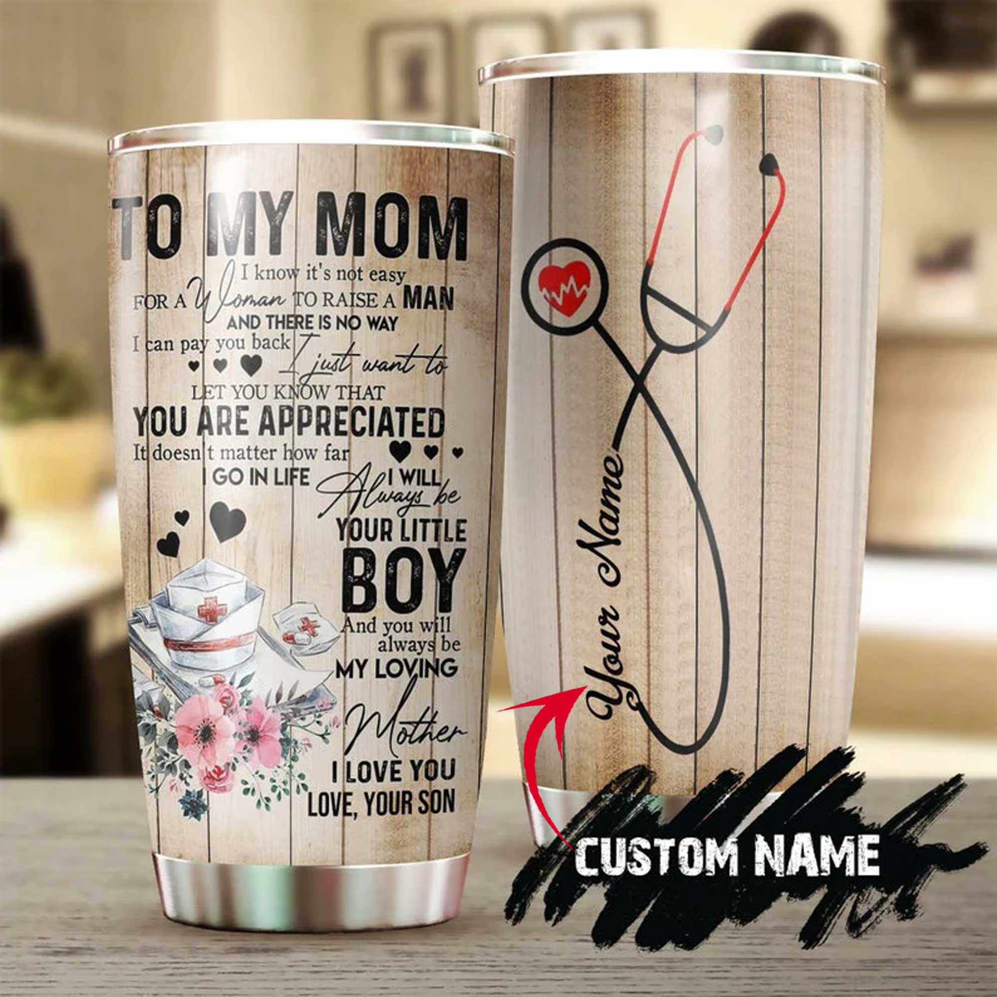 Nurse Mom Personalized Mother's Day Gift Tumbler - Custom Gift For Mother's Day, Presents For Mom - To My Mom From Son I Love You Tumbler