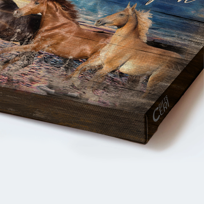 Jesus Landscape Canvas- Blue sky, Running horses, Beautiful ocean canvas- Gift for Christian- Live like someone - Landscape Canvas Prints, Home Decor Wall Art