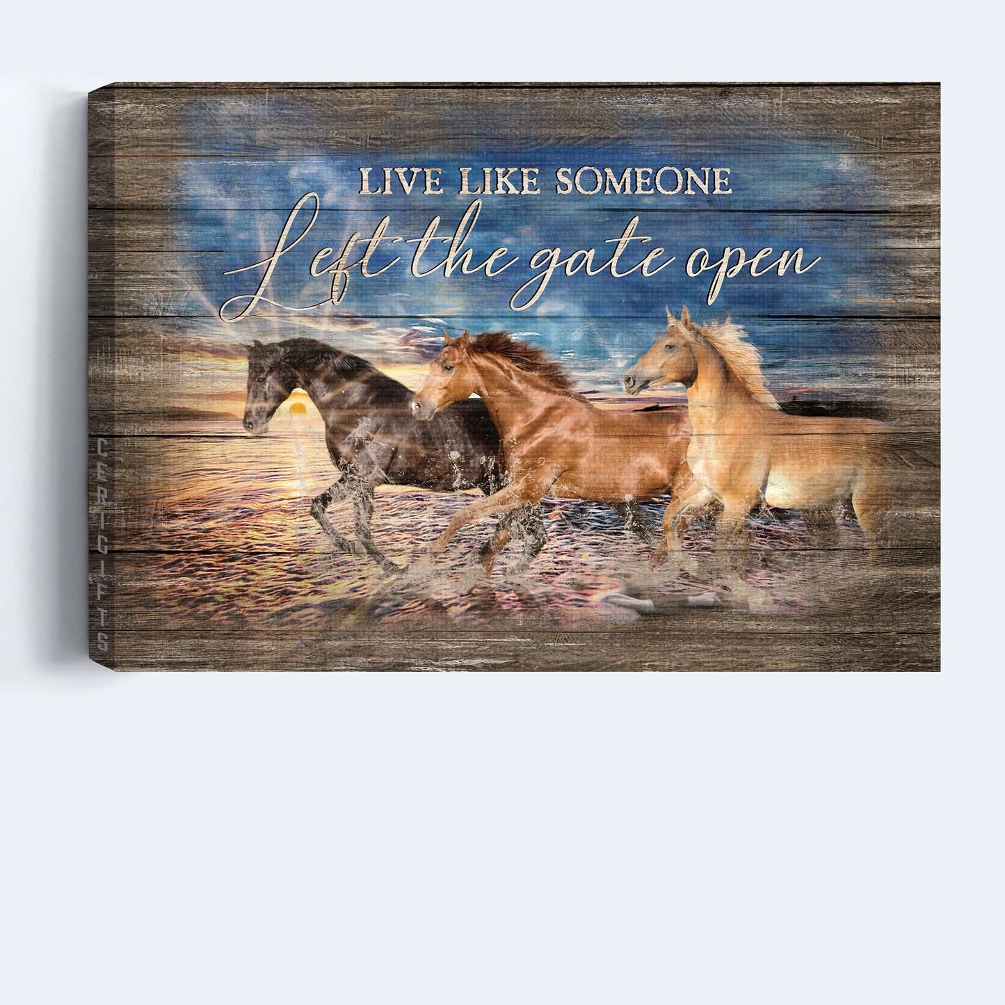 Jesus Landscape Canvas- Blue sky, Running horses, Beautiful ocean canvas- Gift for Christian- Live like someone - Landscape Canvas Prints, Home Decor Wall Art