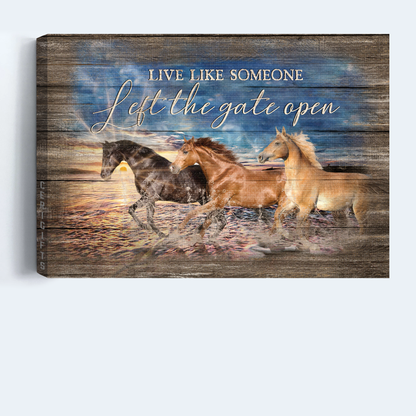 Jesus Landscape Canvas- Blue sky, Running horses, Beautiful ocean canvas- Gift for Christian- Live like someone - Landscape Canvas Prints, Home Decor Wall Art
