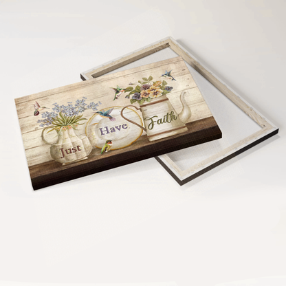 Jesus Landscape Canvas- Blue small flowers, Oval plate, Hummingbirds canvas- Gift for Christian- Just have faith - Landscape Canvas Prints, Christian Wall Art
