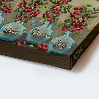Jesus Landscape Canvas- Blue vase, Blue butterfly, Cranberry canvas- Gift for Christian- Bless our home - Landscape Canvas Prints, Christian Wall Art
