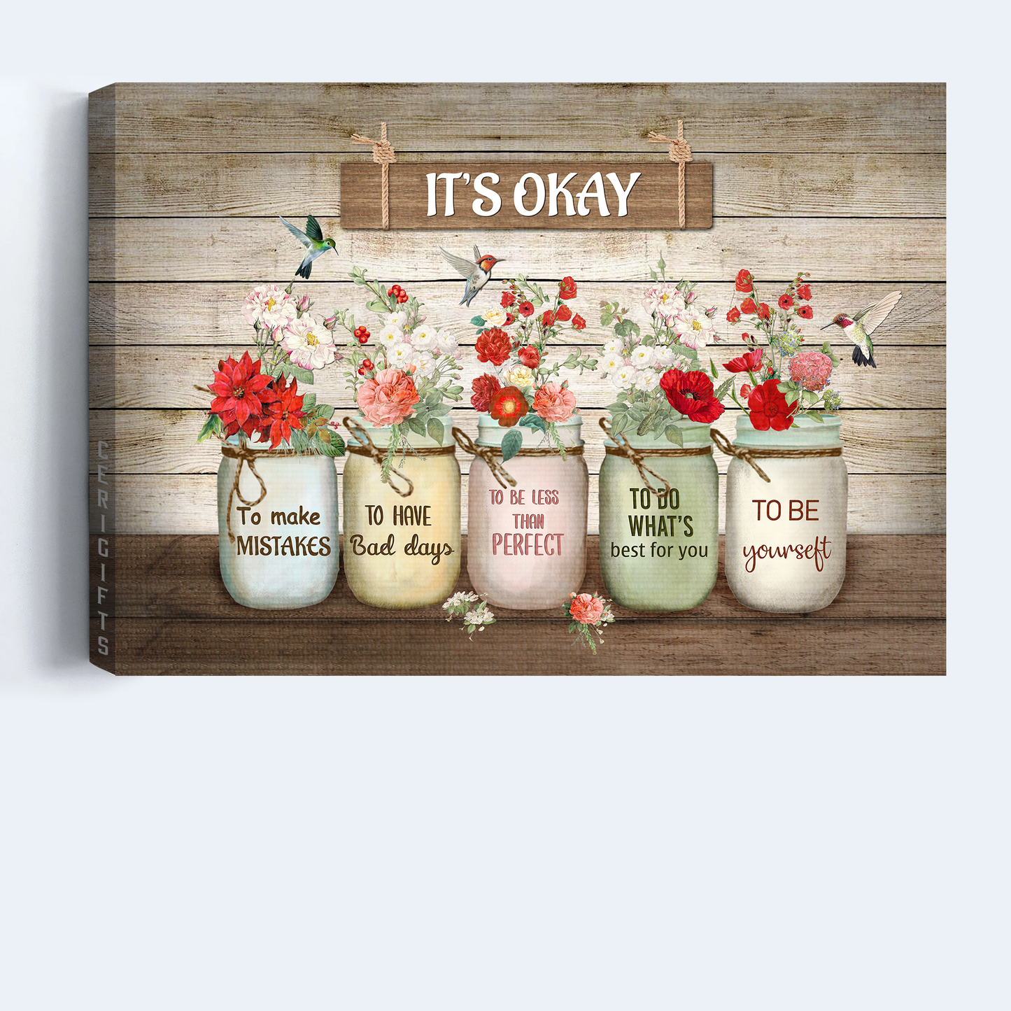 Jesus Landscape Canvas- Brilliant flower painting, Colorful hummingbird canvas- Gift for Christian- It's okay to make mistakes