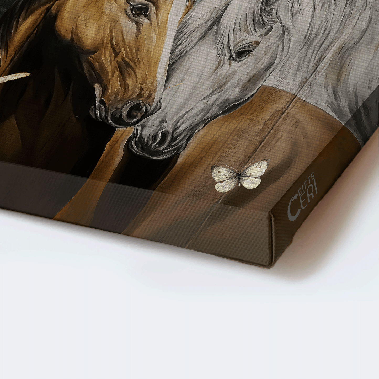 Family Portrait Canvas- Brown and white horse, Moon night, White butterfly canvas- Gift for members family-  I love you to the moon and back