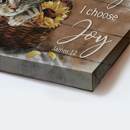 Jesus Landscape Canvas- Brown cat canvas, Bamboo basket, Sunflower vase canvas- Gift for Christian, Cat lover- Today I choose joy