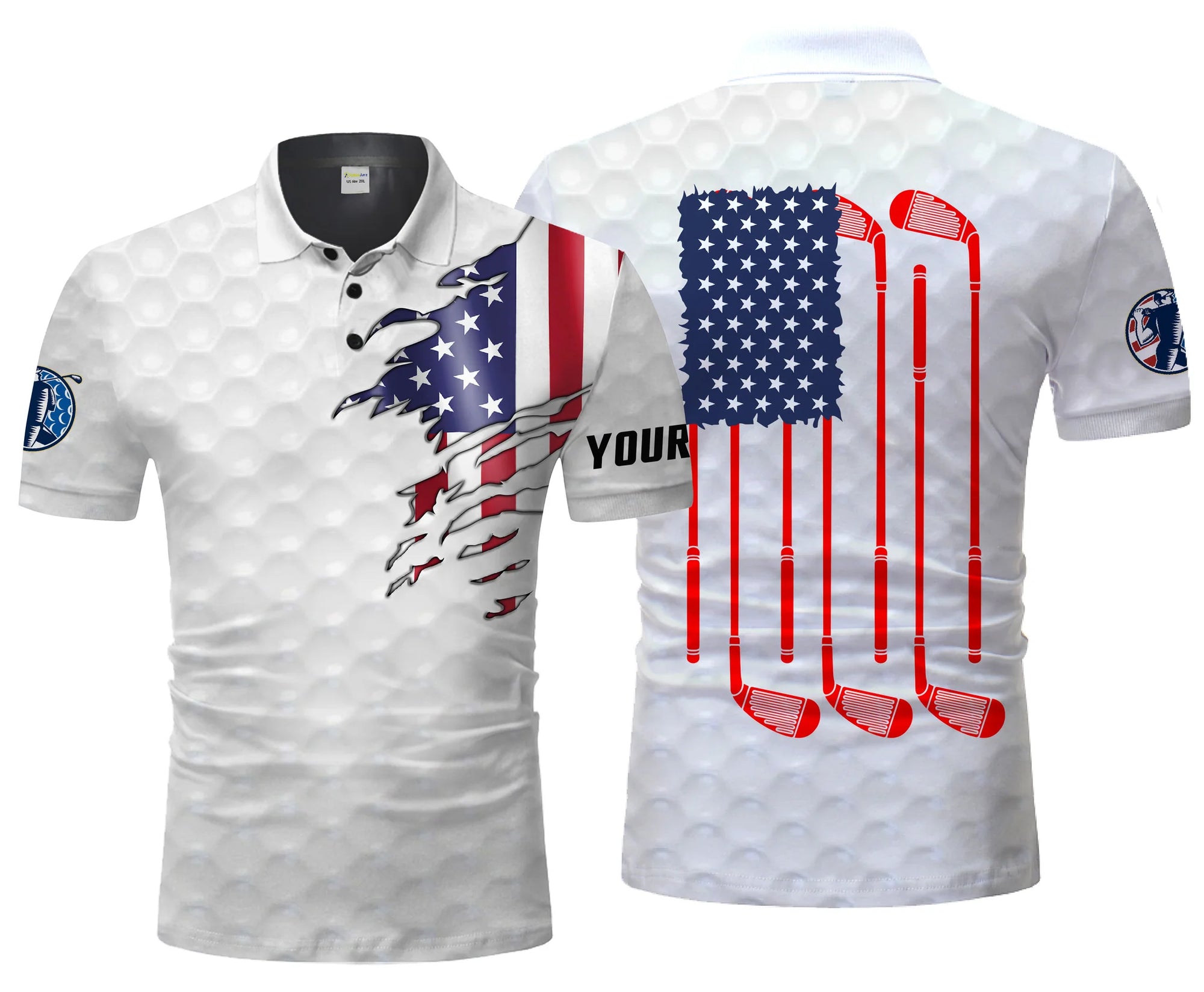 Golf Men Polo Shirts, Golf Club Custom Name American flag Patriotic Apparel - Personalized Sports Gift For Men, Husband, Boyfriend, Golf Lovers