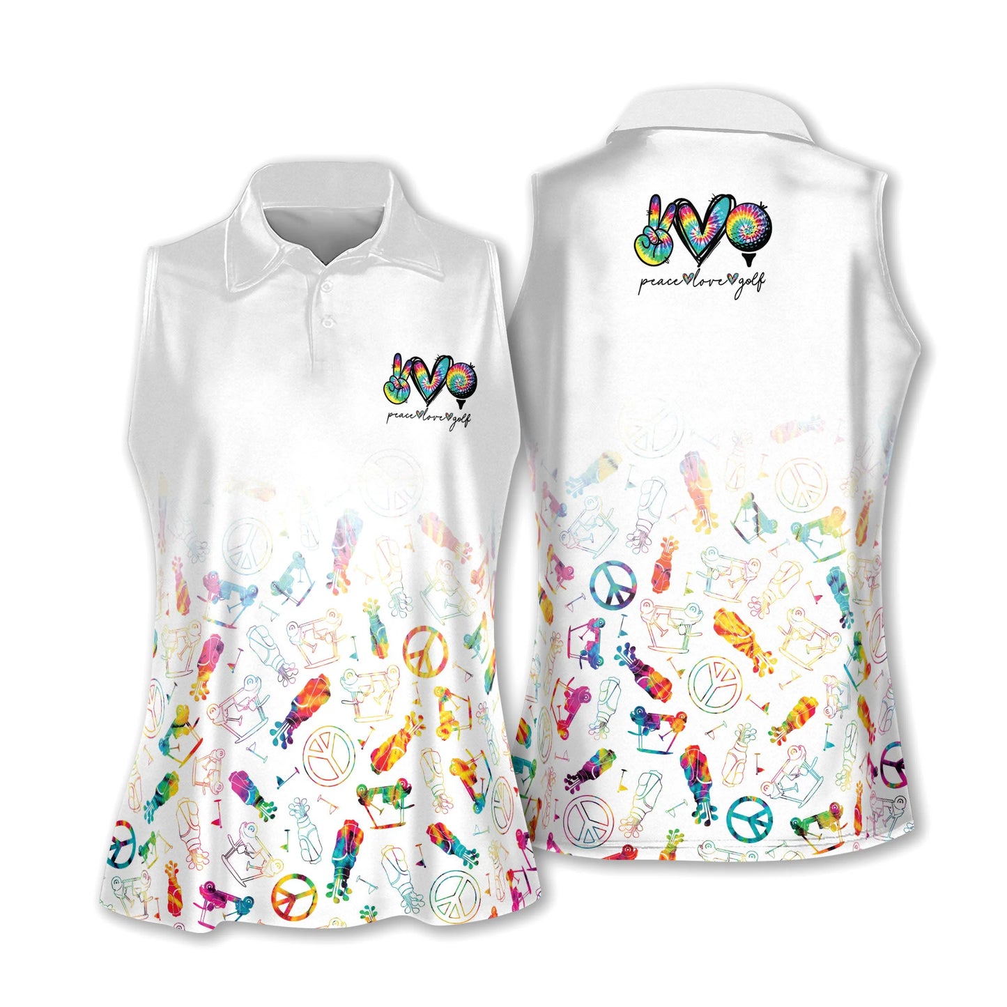 Golf And Hippie Women Sleeveless Athleisure Polo Shirt, Peace Love Golf Tie Dye Polo Shirt - Gift For Mother's Day, Golfers, Female