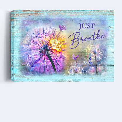 Jesus Landscape Canvas- Colorful Dandelion, Purple Butterfly, Just Breathe canvas- Gift for Christian-  Jesus Landscape Canvas, Wall Decor
