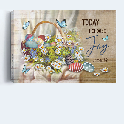 Jesus Landscape Canvas- Colorful Easter Egg, Beautiful Flower, Blue Butterfly canvas- Gift for Christian- Today I Choose Joy- Landscape Canvas, Wall Decor