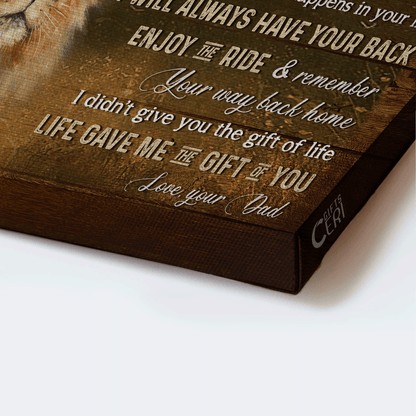 Family Landscape Canvas- To my son canvas, King of Kings, Lion drawing, Dad to son canvas- Gift for Son- I will always have your back