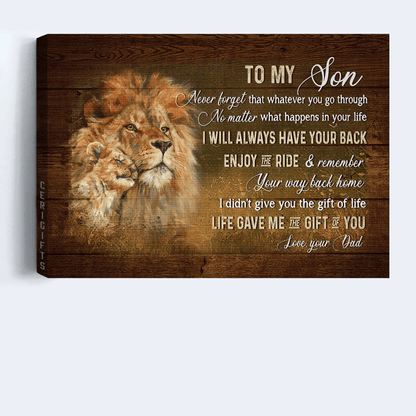 Family Landscape Canvas- To my son canvas, King of Kings, Lion drawing, Dad to son canvas- Gift for Son- I will always have your back