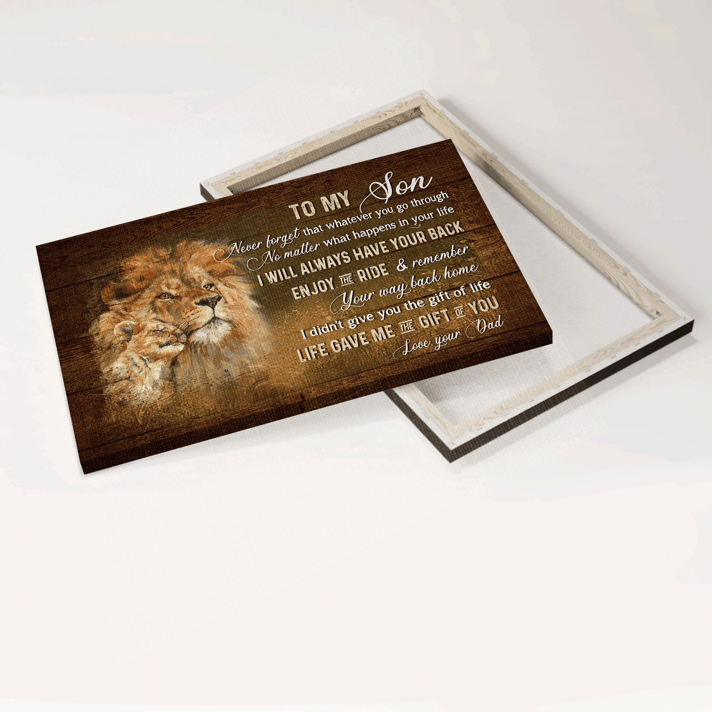 Family Landscape Canvas- To my son canvas, King of Kings, Lion drawing, Dad to son canvas- Gift for Son- I will always have your back