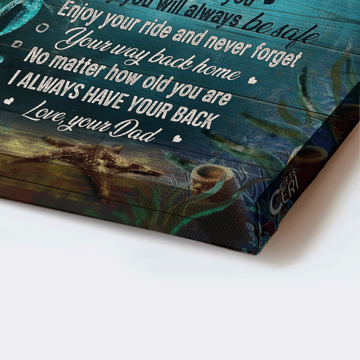 Family Landscape Canvas- To my son canvas, Turtle painting, Blue ocean, Dad to son canvas- Gift for son- Never forget your way back home