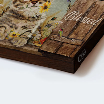 Jesus Landscape Canvas- Dream cat, Yellow daisy, Colorful hummingbird canvas, Simply blessed canvas- Gift for Christian