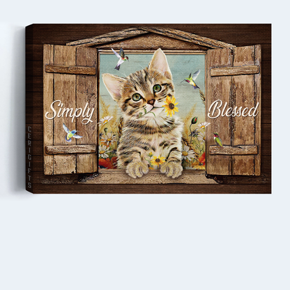 Jesus Landscape Canvas- Dream cat, Yellow daisy, Colorful hummingbird canvas, Simply blessed canvas- Gift for Christian