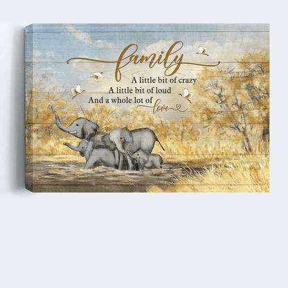 Family Landscape Canvas- Elephant Family, Red-crowned Crane canvas- Gift for members family- Family is a whole lot of love