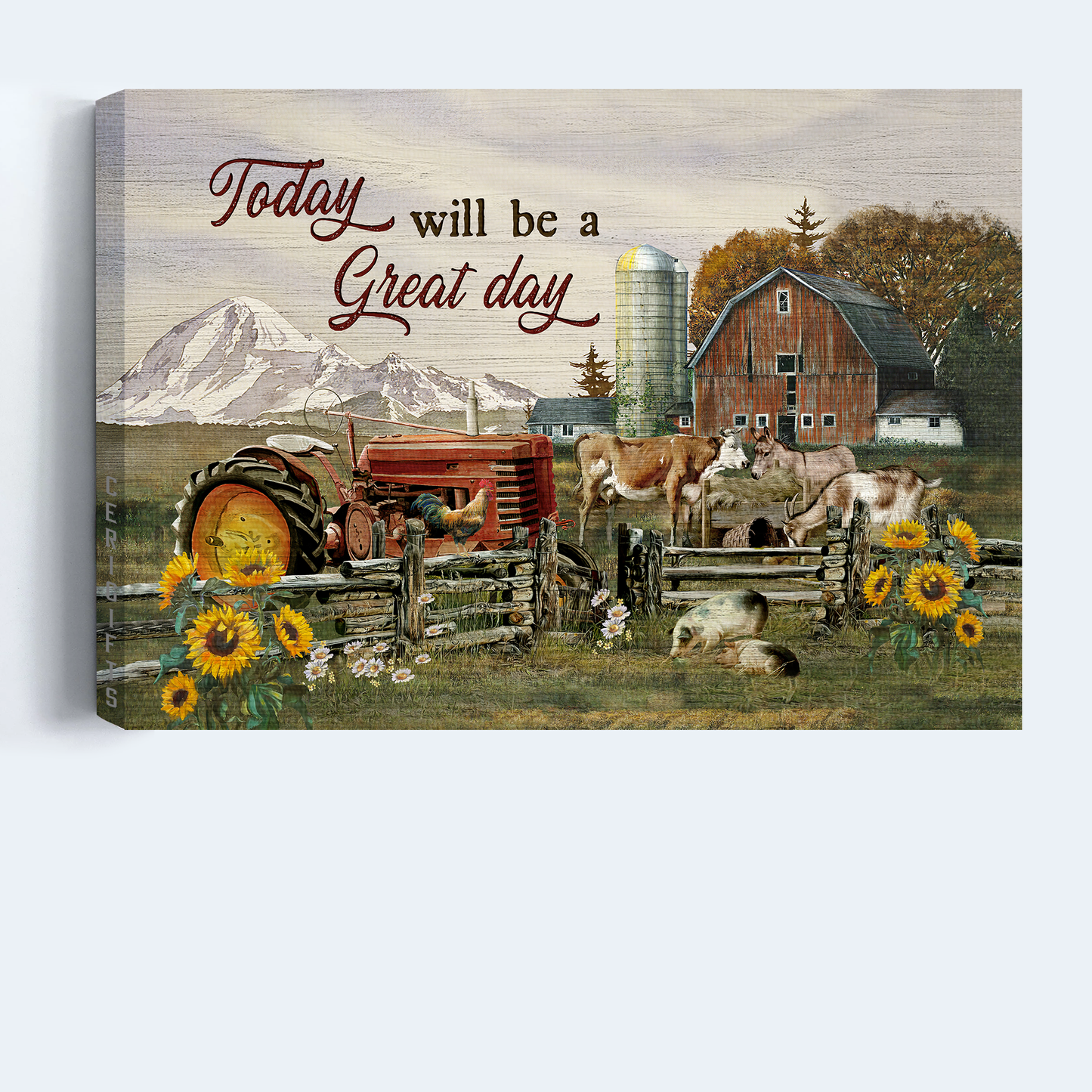 Jesus Landscape Canvas- Farm animals, Farmhouse, Sunflower painting canvas- Gift for Christian- Today will be a great day