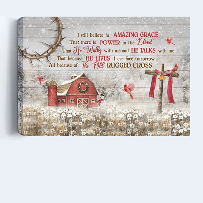 Jesus Landscape Canvas- Flower Field, Cardinal, Wooden Cross canvas- Gift for Christian- I still believe in amazing grace- Landscape Canvas Prints, Wall Art