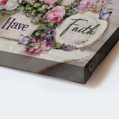 Jesus Landscape Canvas- Flower garden, Still life painting, Purple butterfly canvas- Gift for Christian- Just have faith- Landscape Canvas Prints, Christian Wall Art