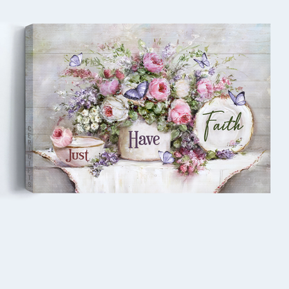 Jesus Landscape Canvas- Flower garden, Still life painting, Purple butterfly canvas- Gift for Christian- Just have faith- Landscape Canvas Prints, Christian Wall Art