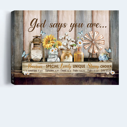 Jesus Landscape Canvas- Flower painting, Glass bottle, Vintage picture- Gift for Christian- God says you are - Landscape Canvas Prints, Christian Wall Art