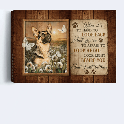 German Shepherd Landscape Canvas- German Shepherd dog, Crystal butterfly, Dandelion - Gift for German shepherd lover- When it's hard to look back - Jesus Landscape Canvas Prints, Christian Wall Art