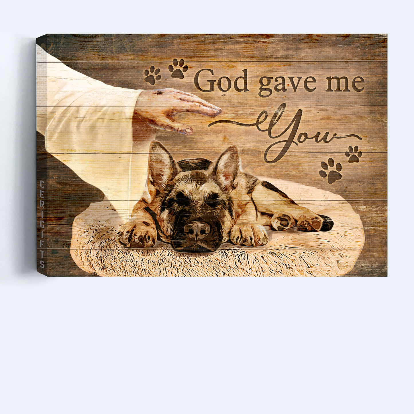 Jesus Landscape Canvas- German Shepherd, Jesus hand- Gift for Christian, Dog lover- God gave me you - Dog Landscape Canvas Prints, Wall Art