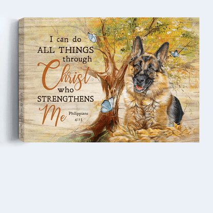 German shepherd Landscape Canvas- German shepherd painting, Green forest- Gift for dog lover- I can do all things through Christ who strengthens me - Jesus Landscape Canvas Prints, Christian Wall Art