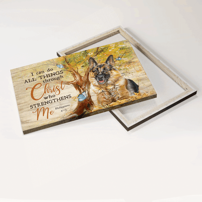 German shepherd Landscape Canvas- German shepherd painting, Green forest- Gift for dog lover- I can do all things through Christ who strengthens me - Jesus Landscape Canvas Prints, Christian Wall Art