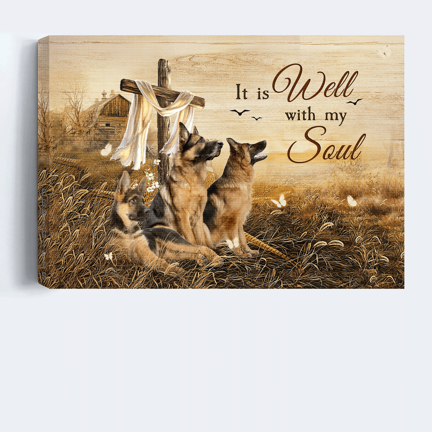 German Shepherd Landscape Canvas- German Shepherd, The three brother, The rugged crosses- Gift for dog lover- It is well with my soul - Dog Landscape Canvas