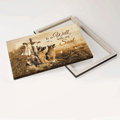 German Shepherd Landscape Canvas- German Shepherd, The three brother, The rugged crosses- Gift for dog lover- It is well with my soul - Dog Landscape Canvas