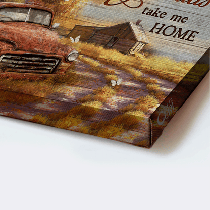 Family Landscape Canvas- Gorgeous autumn season, White butterfly, Old red truck canvas- Gift for members family- Country roads take me home - Landscape Canvas Prints, Wall Art