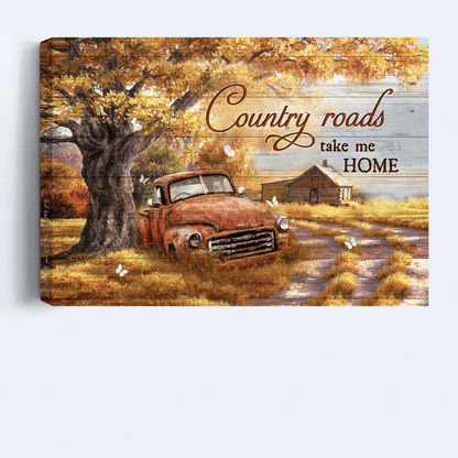 Family Landscape Canvas- Gorgeous autumn season, White butterfly, Old red truck canvas- Gift for members family- Country roads take me home - Landscape Canvas Prints, Wall Art