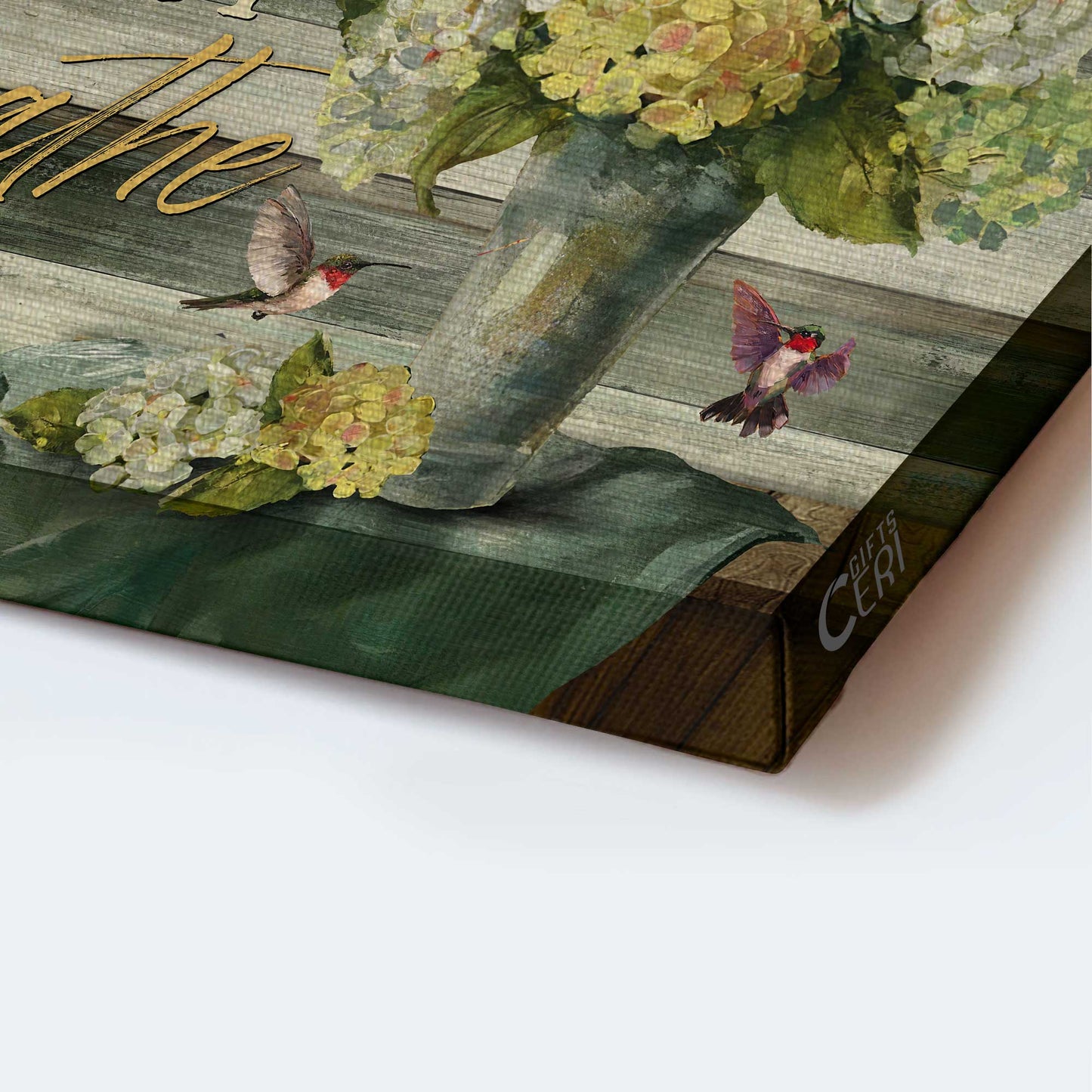 Jesus Landscape Canvas- Green hydrangeas, Music sheet, Colorful hummingbird, Just breathe canvas- Gift for Christian - Landscape Canvas Prints, Christian Wall Art