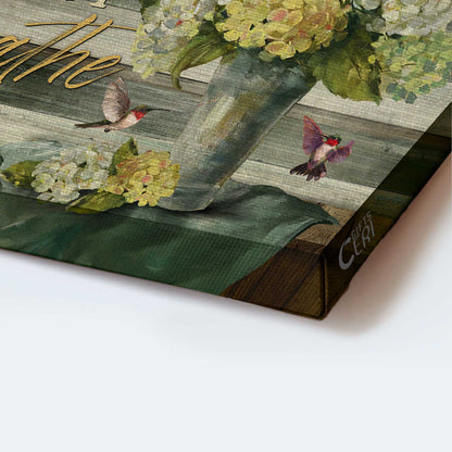 Jesus Landscape Canvas- Green hydrangeas, Music sheet, Colorful hummingbird, Just breathe canvas- Gift for Christian - Landscape Canvas Prints, Christian Wall Art