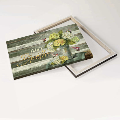 Jesus Landscape Canvas- Green hydrangeas, Music sheet, Colorful hummingbird, Just breathe canvas- Gift for Christian - Landscape Canvas Prints, Christian Wall Art
