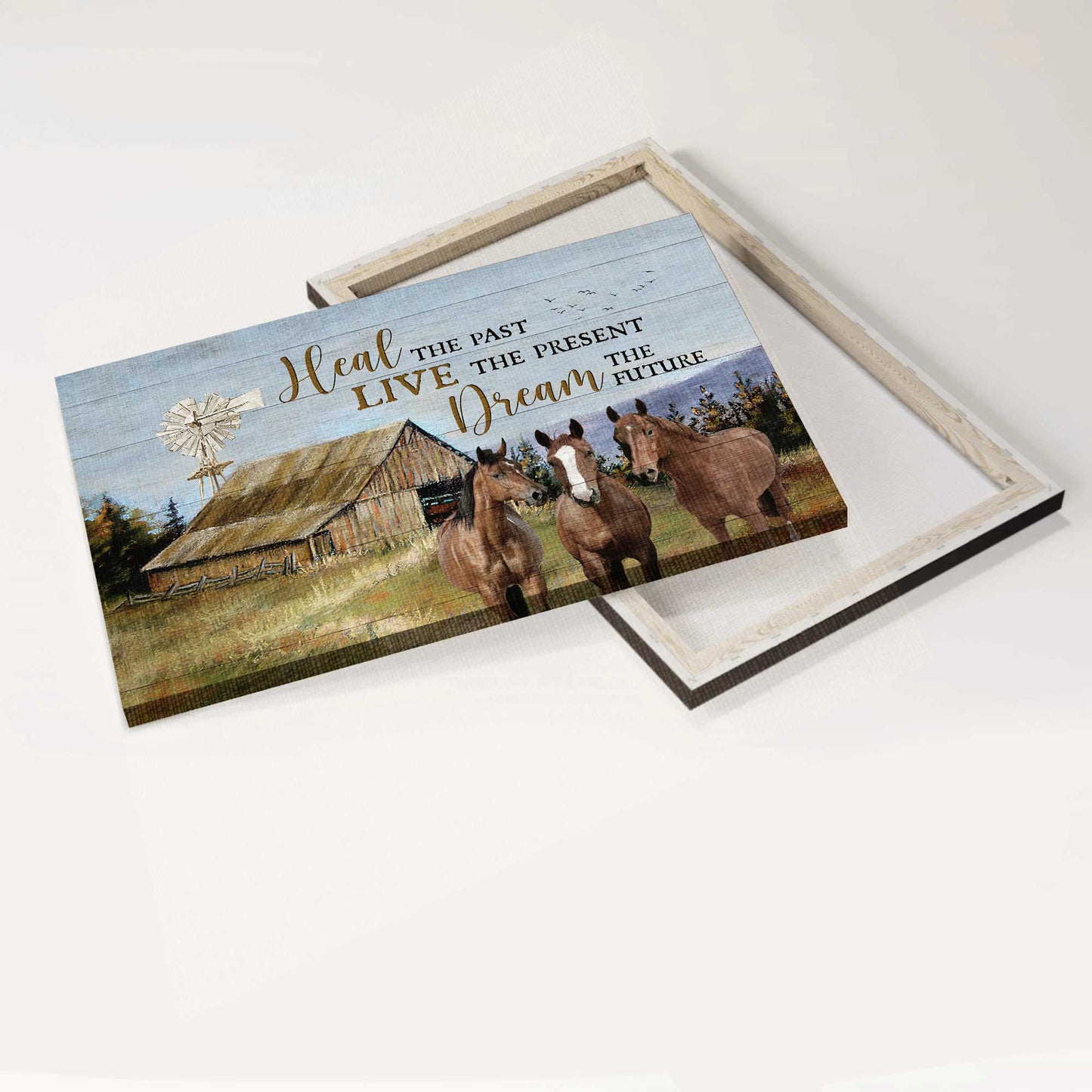 Jesus Landscape Canvas- Green meadow, Watercolor horses, Windmill canvas- Gift for Christian- Heal the past -  Landscape Canvas Prints, Christian Wall Art