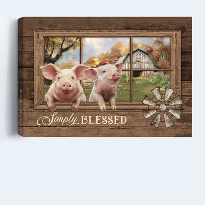 Jesus Landscape Canvas- Happy pig, Old windmill, Autumn forest, Vintage house, Simply blessed canvas- Gift for Christian - Landscape Canvas Prints, Christian Wall Art