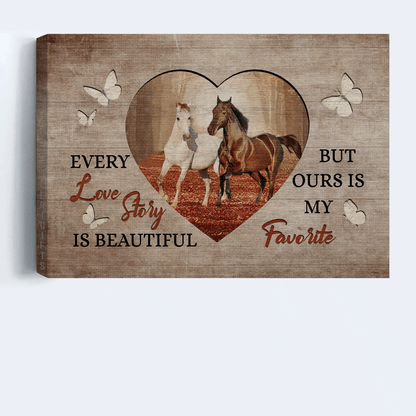 Family Landscape Canvas- Horse drawing, Autumn forest, Heart shape canvas- Gift for members family- Every love story is beautiful - Landscape Canvas Prints, Wall Art