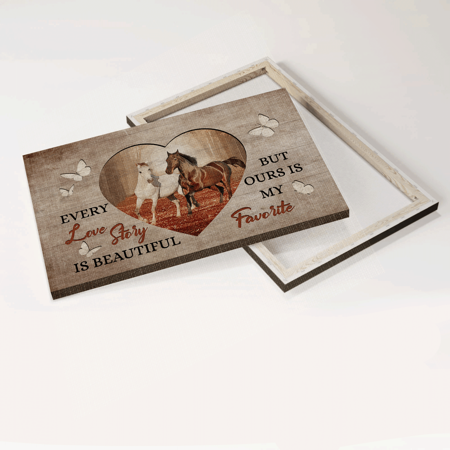 Family Landscape Canvas- Horse drawing, Autumn forest, Heart shape canvas- Gift for members family- Every love story is beautiful - Landscape Canvas Prints, Wall Art